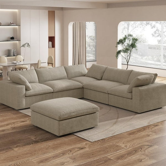Large Down Filled Corner Sectional Sofa Couch with Ottoman for Living Room Set – Ideal for Dubai Homes