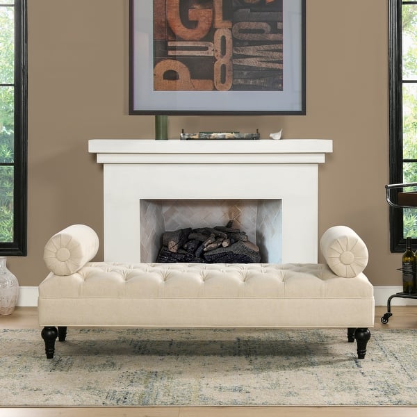 Lewis Bolster Arm Entryway Bench - Sky Neutral Beige Polyester