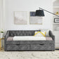 Linen Daybed with Drawers,Tufted Sofa Bed with Button and Copper Nail