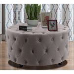 Linen Tufted Round Ottoman
