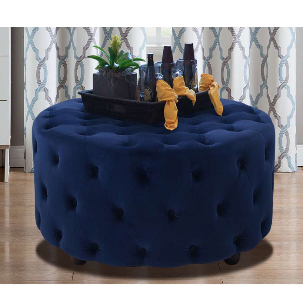 Linen Tufted Round Ottoman