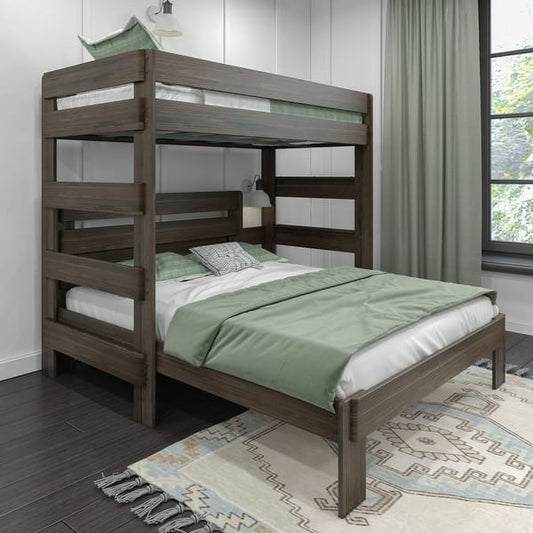 Farmhouse Twin over Queen L Shaped Bunk Bed - Barnwood Brown