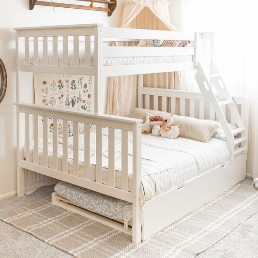 Twin over Full Bunk Bed with Trundle Bed - White