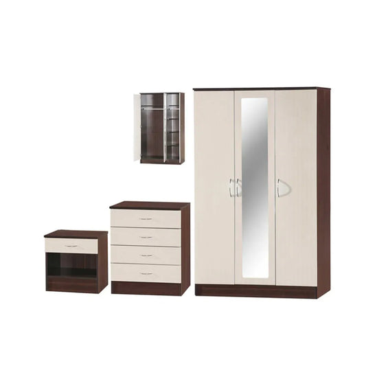 Mirrored Door 3-Piece Wardrobe Set in Walnut