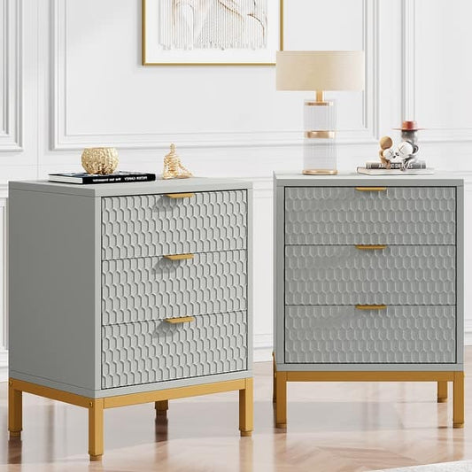 Modern Nightstand Bedside Table with 3 Drawers for Bedroom