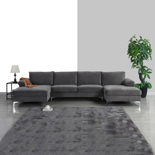 Luxurious Modern XL Velvet U-Shaped Sectional Sofa for 6-Person Comfort