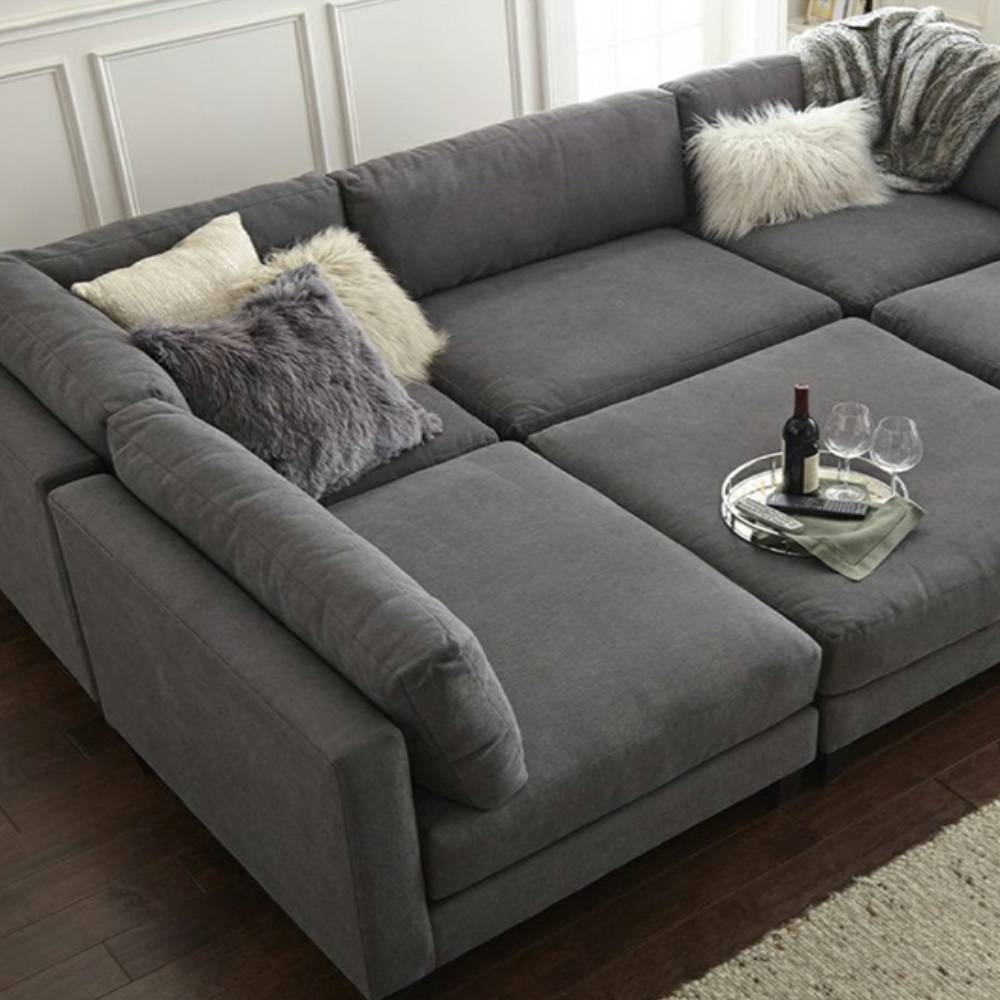 Luxurious 6-Piece Modular Sectional Sofa with Ottoman – Comfortable, Customizable & Stylish for Your Living Room