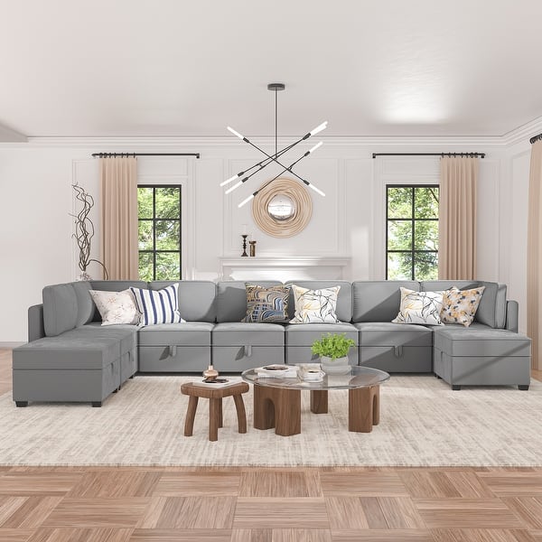 Morden Fort Modular Sectional Sofa - 9-Piece U-Shape Couch with Storage, DIY Combination - Grey | Zavior Furniture Dubai