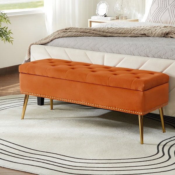 Neptunus Modern 45.5" W Velvet Bedroom Storage Bench for End of Bed with Nailhead Trim by HULALA HOME - Red
