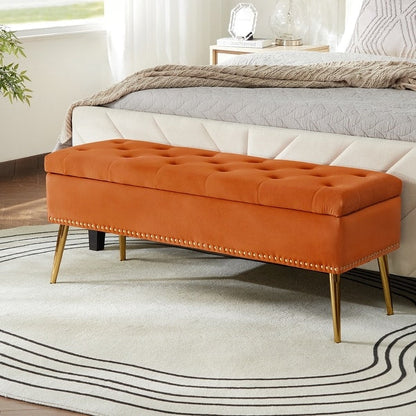 Neptunus Modern 45.5" W Velvet Bedroom Storage Bench for End of Bed with Nailhead Trim by HULALA HOME - Red