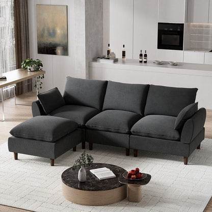 Ouyessir Overstuffed Modular Sectional L-Shaped Sofa Chenille Fabric with Ottoman Reversible - White