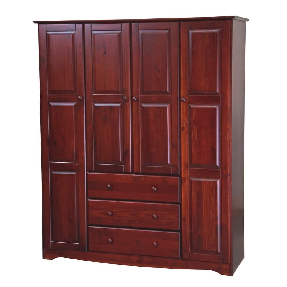 Palace Imports 100% Solid Wood Family 4-Door Wardrobe Armoire with Metal or Wooden Knobs