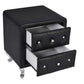 Platform bed with two nightstands and an upholstered headboard