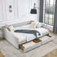 Linen Daybed with Drawers,Tufted Sofa Bed with Button and Copper Nail