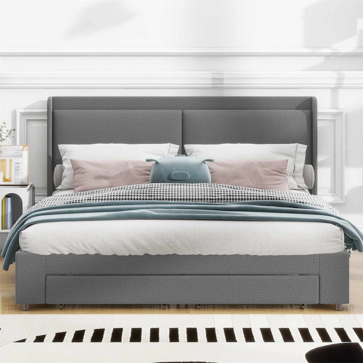 Queen Size Storage Upholstered Hydraulic Platform Bed with 2 Drawers