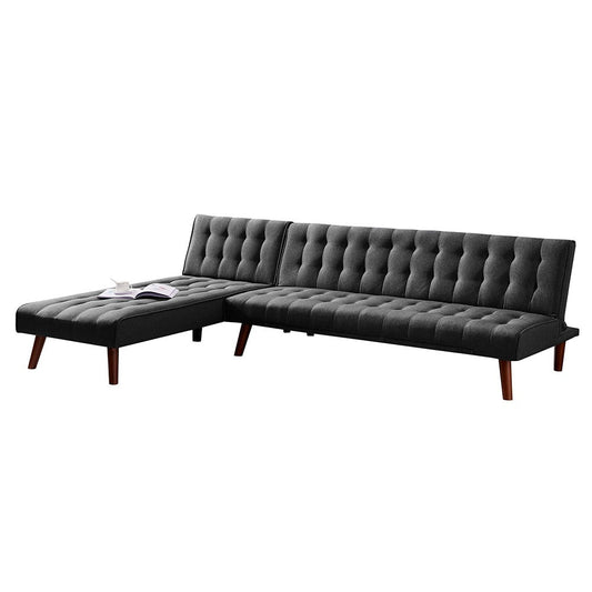 Reversible Sectional Sleeper Sofa Black Fabric With Wood Legs | Modern Comfort in Dubai
