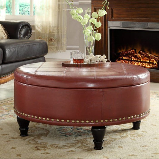 Round Storage Ottoman with Flip Top Surface