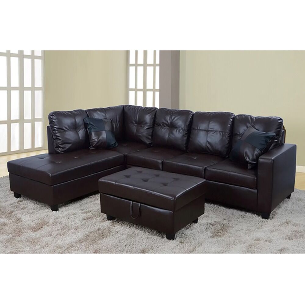 Bobkona Cady Reversible Sectional Sofa - 3-Piece Stylish & Comfortable Living Room Sofa