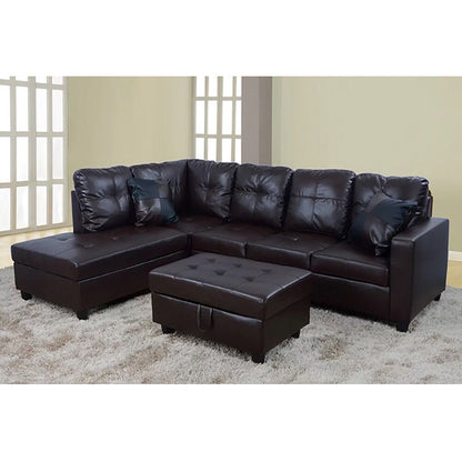 Bobkona Cady Reversible Sectional Sofa - 3-Piece Stylish & Comfortable Living Room Sofa