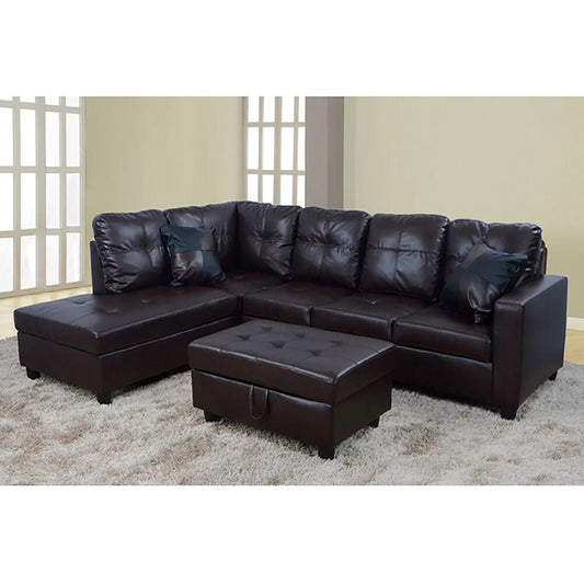 Bobkona Cady Reversible Sectional Sofa - 3-Piece Stylish & Comfortable Living Room Sofa