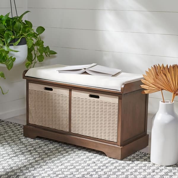 SAFAVIEH Landers 2-Drawer with Cushion Storage Bench - 32.3" W x 15" L x 19" H