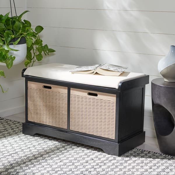 SAFAVIEH Landers 2-Drawer with Cushion Storage Bench - 32.3" W x 15" L x 19" H