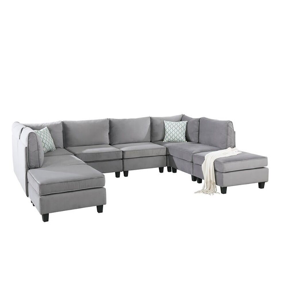 Simona Grey Velvet 8Pc Modular Sectional Sofa Set – Luxurious Comfort and Versatility