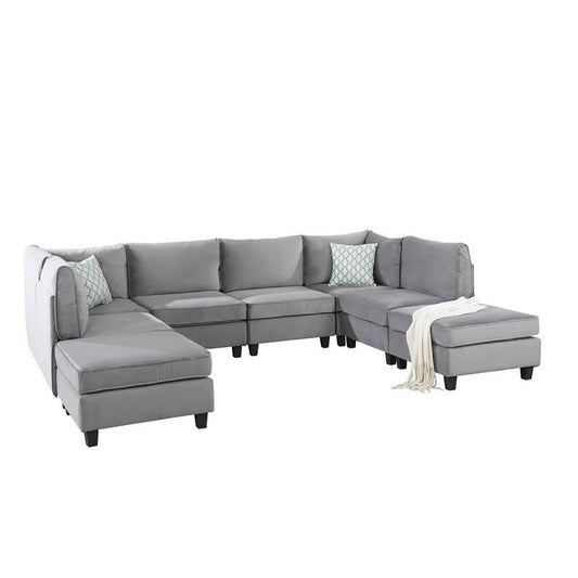 Simona Grey Velvet 8Pc Modular Sectional Sofa Set – Luxurious Comfort and Versatility