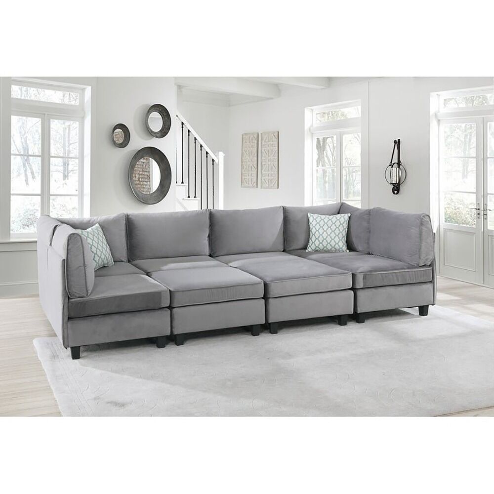 Simona Grey Velvet 8Pc Modular Sectional Sofa Set – Luxurious Comfort and Versatility