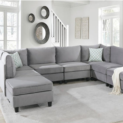 Simona Grey Velvet 8Pc Modular Sectional Sofa Set – Luxurious Comfort and Versatility