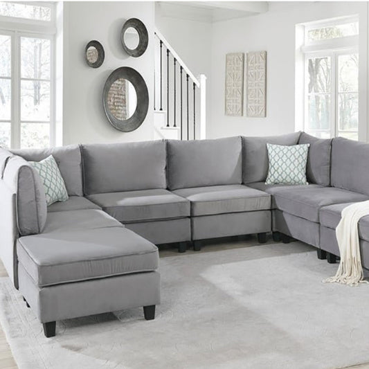 Simona Grey Velvet 8Pc Modular Sectional Sofa Set – Luxurious Comfort and Versatility
