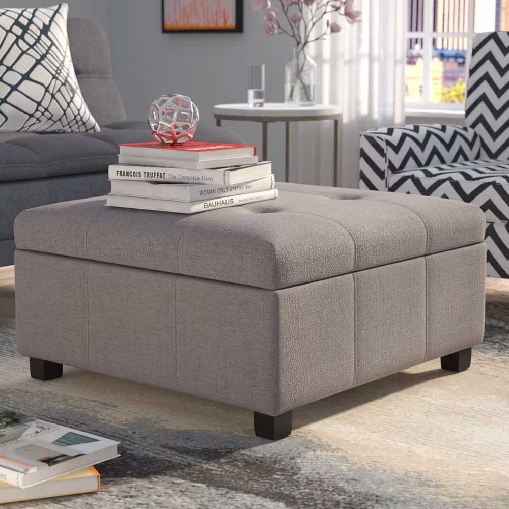 Button Tufted Square Ottoman with Storage