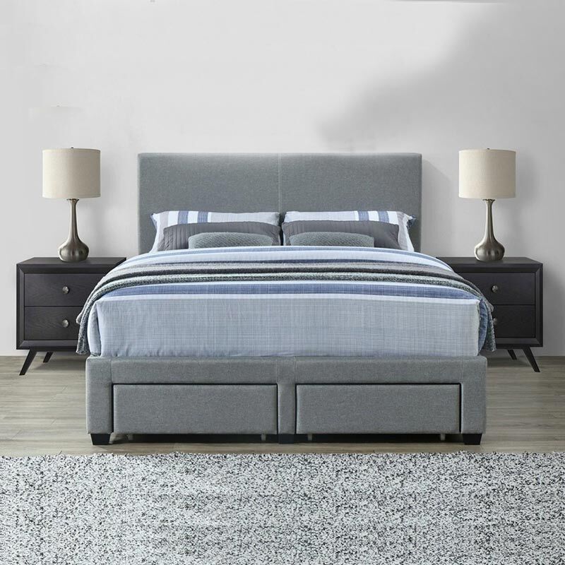 Storage Bed With Grey Fabric Covering