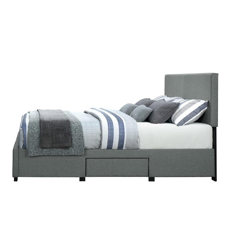 Storage Bed With Grey Fabric Covering