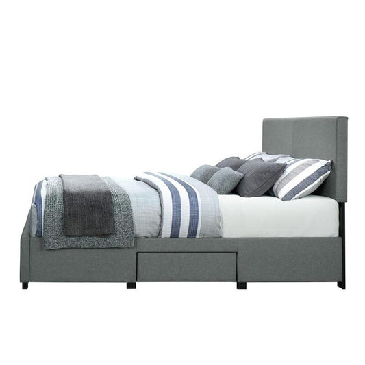 Storage Bed With Grey Fabric Covering