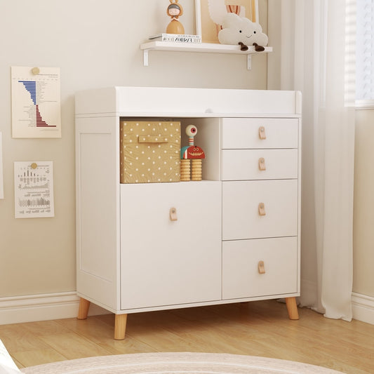 Storage Dresser Chest with Changing Station for Infant Kids Bedroom in White – Organize Your Baby's Nursery in Dubai
