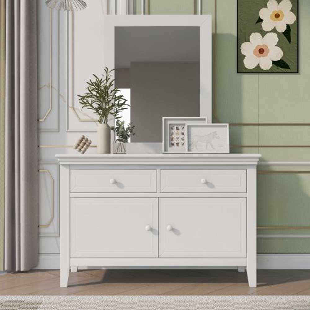 White 6 Piece Bedroom Set with Bed, Dresser & Mirror