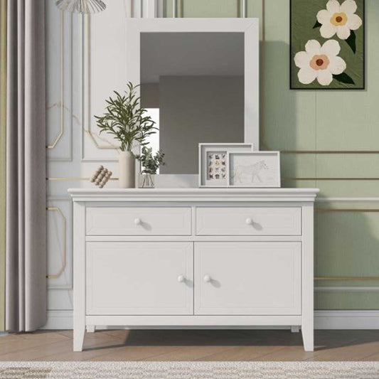 White 6 Piece Bedroom Set with Bed, Dresser & Mirror