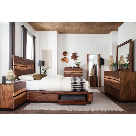 Satluj River Walnut 4-piece Storage Bedroom Set