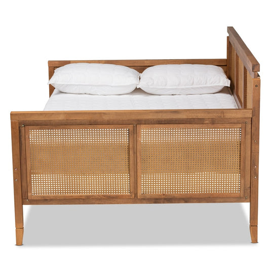 Toveli Vintage French Walnut Wood and Rattan Full Size Daybed