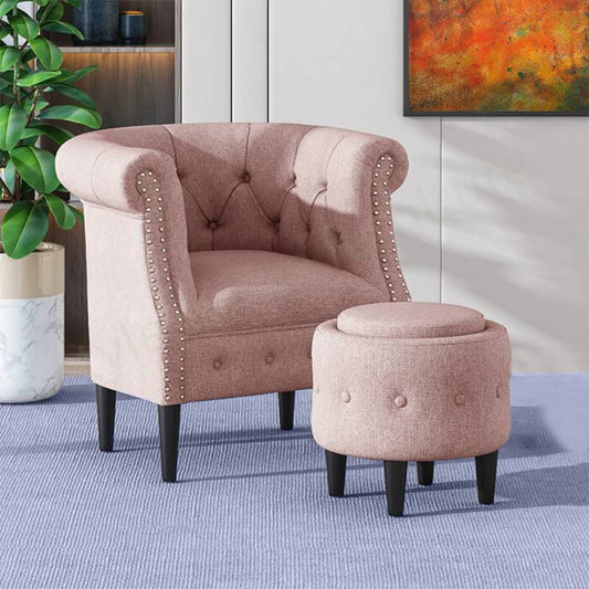 Tufted Chair with Round Ottoman