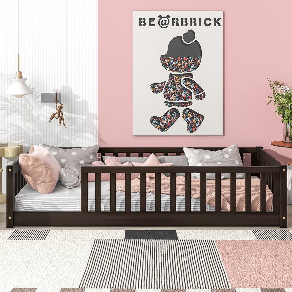 Twin Floor Platform Bed with Fence without Door