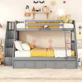 Twin-Over-Full Bunk Bed with Drawers, Ladder, and Storage Staircase - White