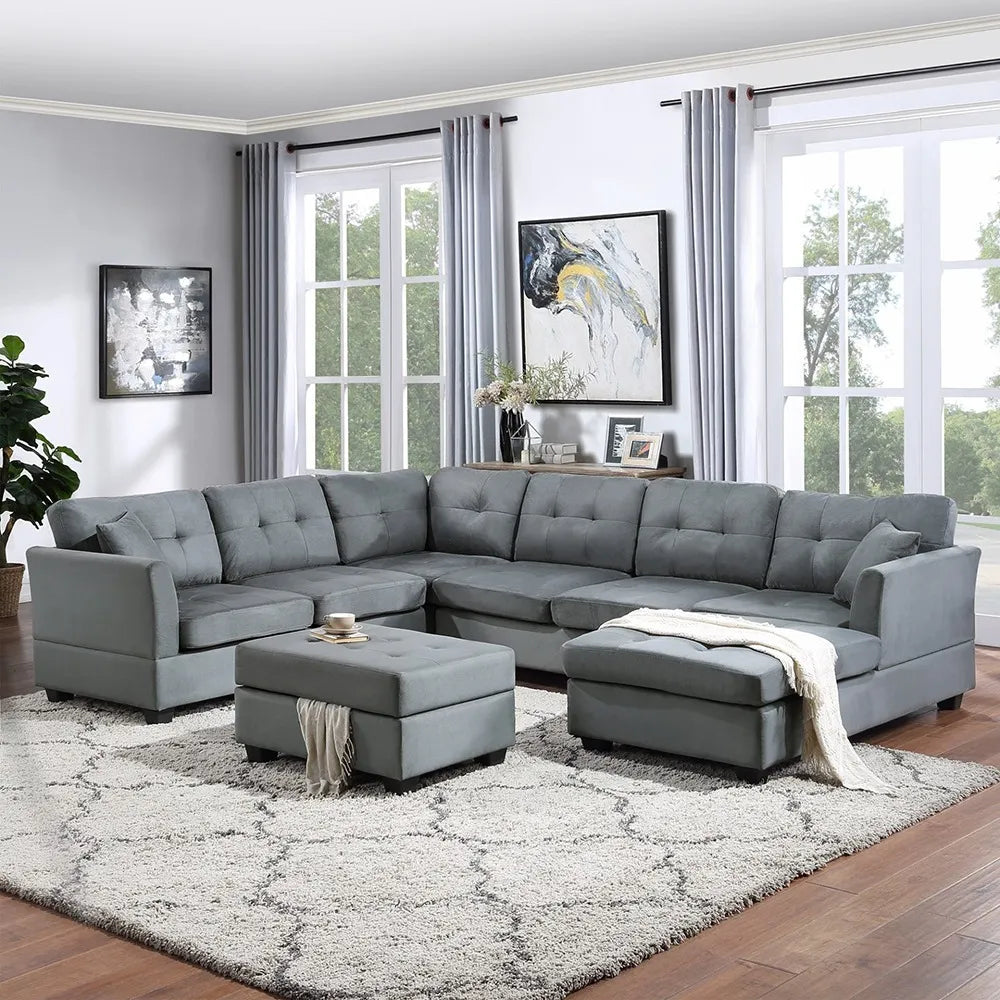 U-Shape Sectional Sofa with Storage Ottoman – Comfortable 7-Seater for Your Living Room