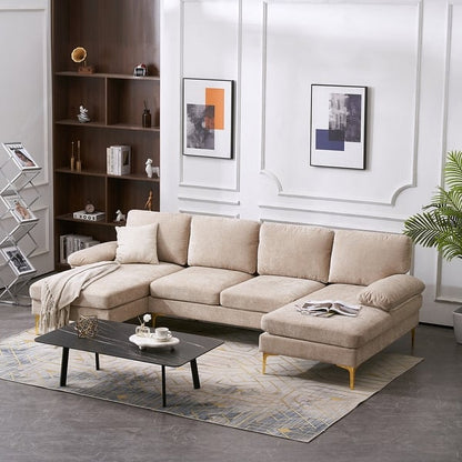 U-Shaped 4-Seat Indoor Modular Sofa in Blue-Green Chenille - Dubai's Perfect Lounge Addition