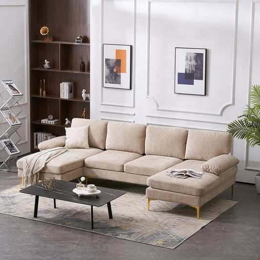 U-Shaped 4-Seat Indoor Modular Sofa in Blue-Green Chenille - Dubai's Perfect Lounge Addition