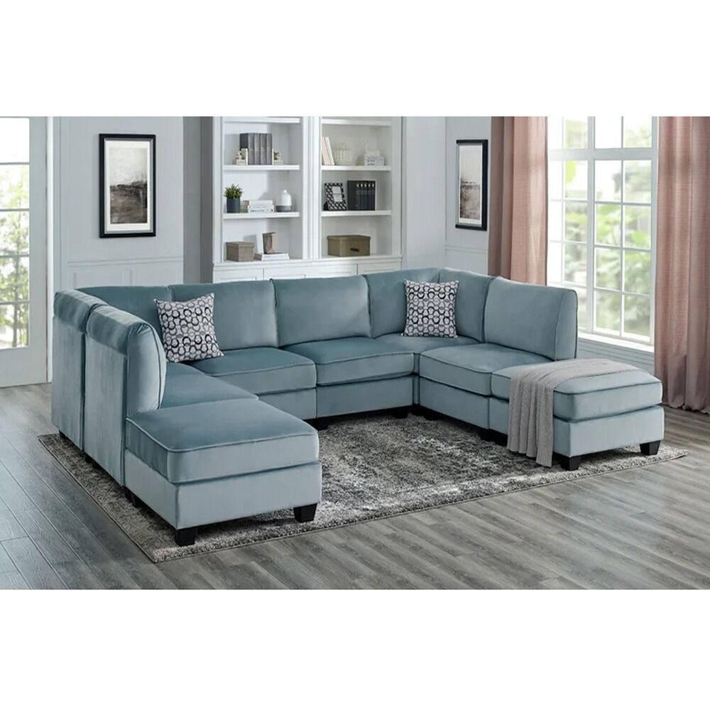 Velvet Grey Modular Sectional Sofa with Ottoman | Zavior Furniture UAE
