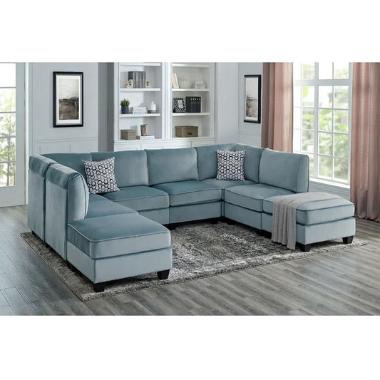 Velvet Grey Modular Sectional Sofa with Ottoman | Zavior Furniture UAE