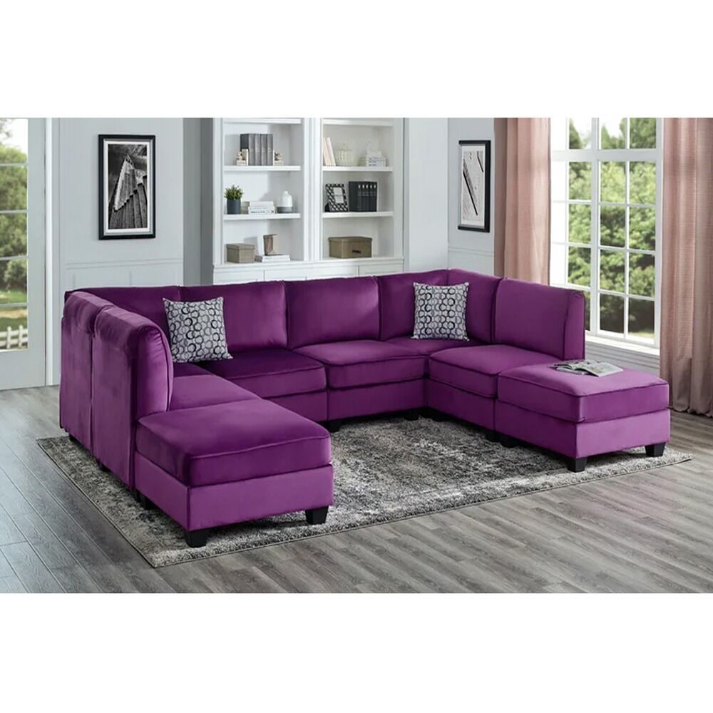 Velvet Grey Modular Sectional Sofa with Ottoman | Zavior Furniture UAE