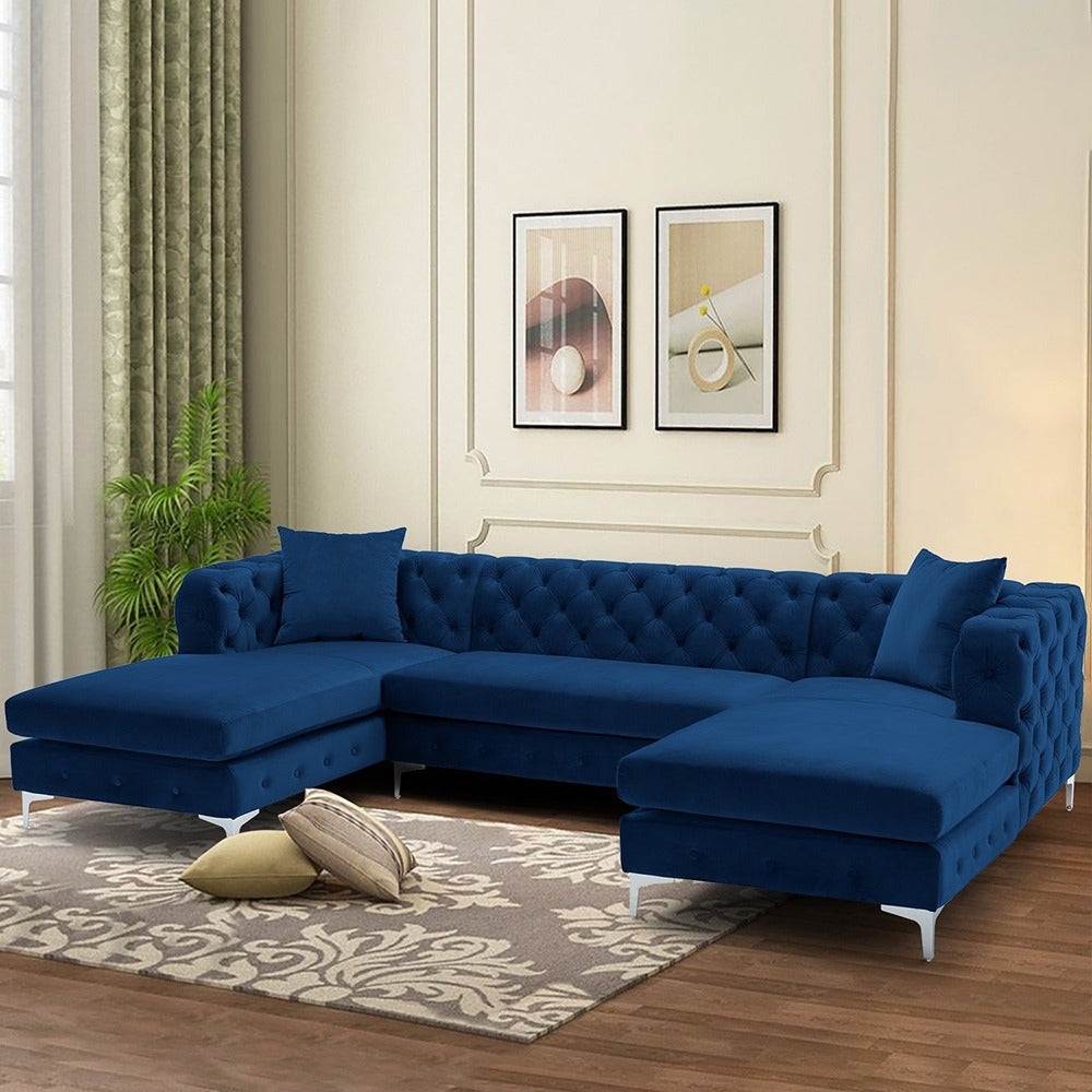 Luxurious Velvet Upholstered U-Shaped Sectional Sofa – 7-Seater Comfort and Style